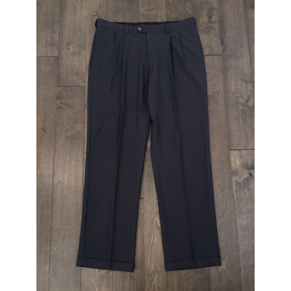 Haggar Repreve Mens Pleated Dress Pants 36X32 Dark Grey Expandable Waist Trouser